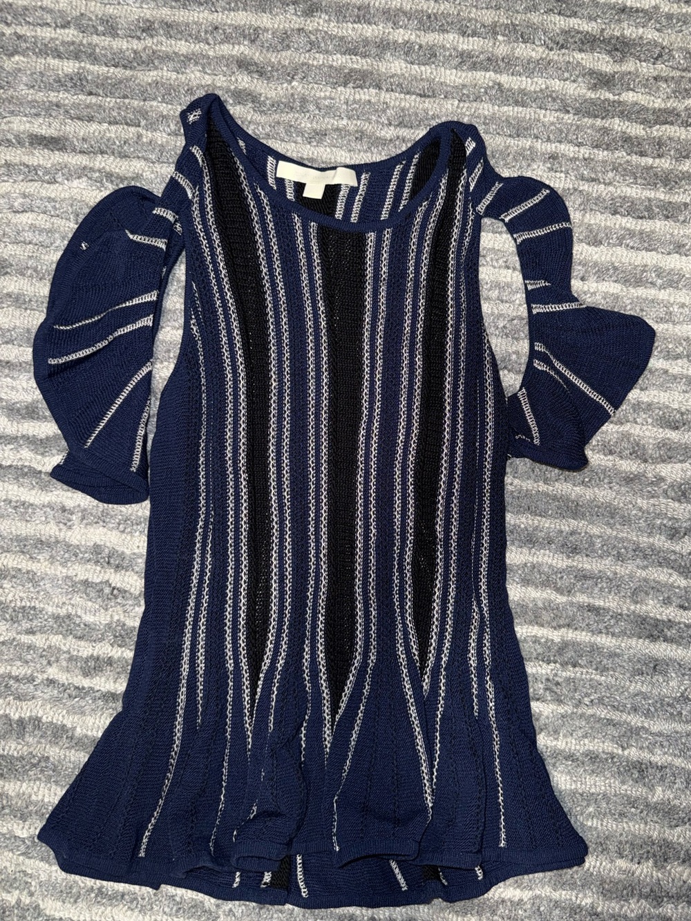 Jonathan Simkhai Navy and Silver Striped Cold-Shoulder Knit Top